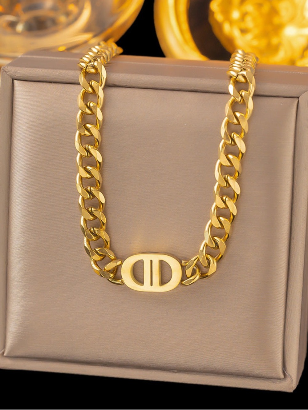 SOLD Stainless Steel Luxury Designer Gold Chain Bracelet & Necklace Set - Picture 10 of 16